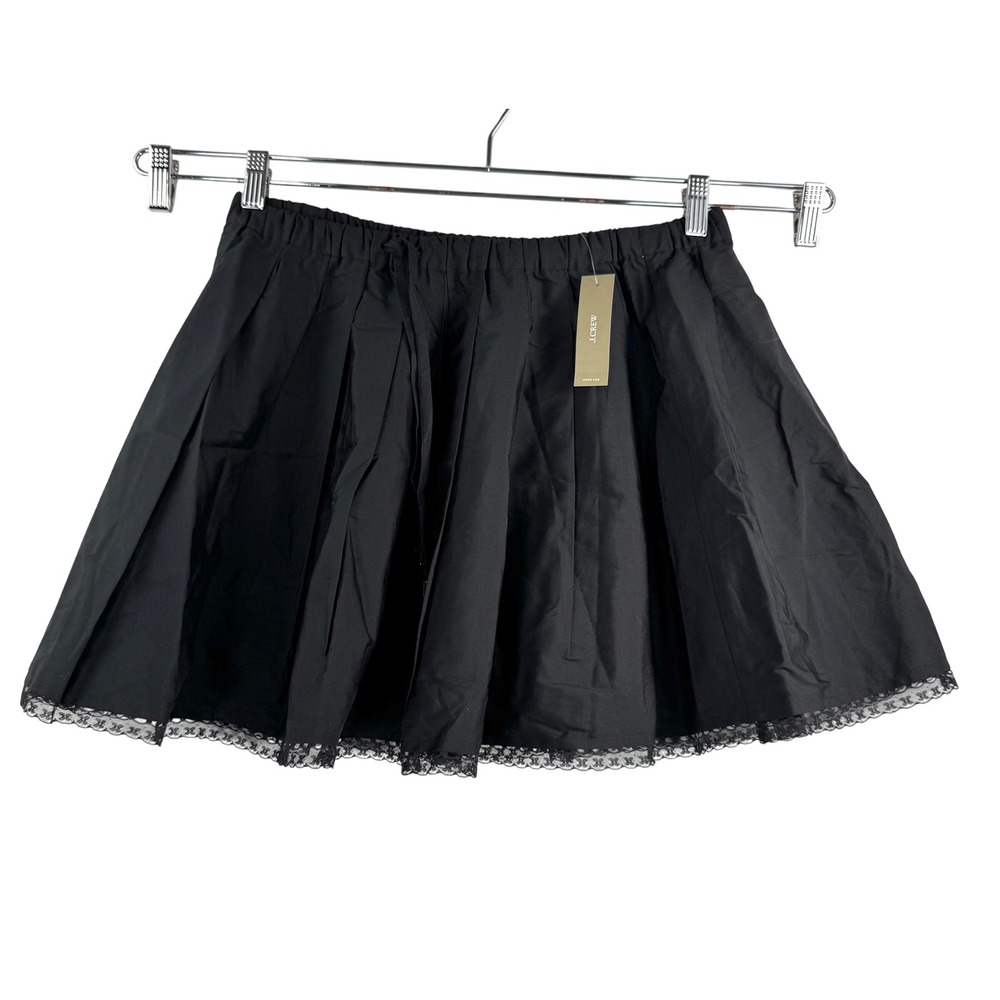 J.Crew Pleated tie-waist mini skirt crochet‎ ruffle preppy chic blk sz M
